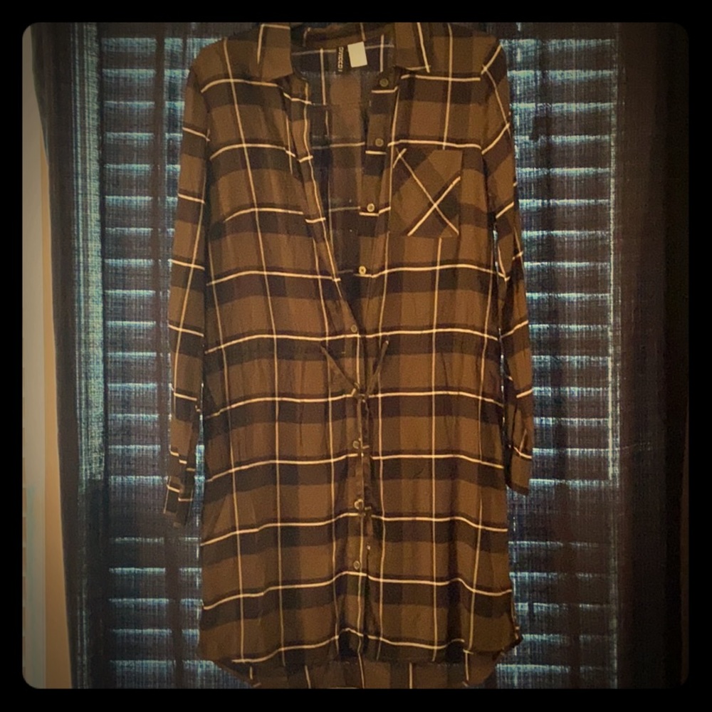 Green and black Plaid longsleeve shirt dress